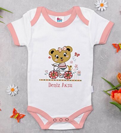 BK Kids Kişiye Özel Pembe Bebek Body Zıbın - Model 137