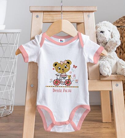 BK Kids Kişiye Özel Pembe Bebek Body Zıbın - Model 137