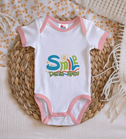 BK Kids Kişiye Özel Pembe Bebek Body Zıbın - Model 140
