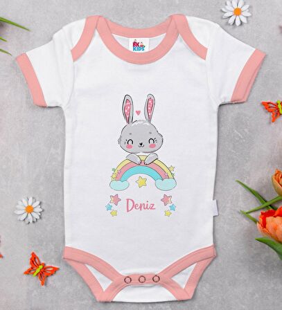BK Kids Kişiye Özel Pembe Bebek Body Zıbın - Model 148