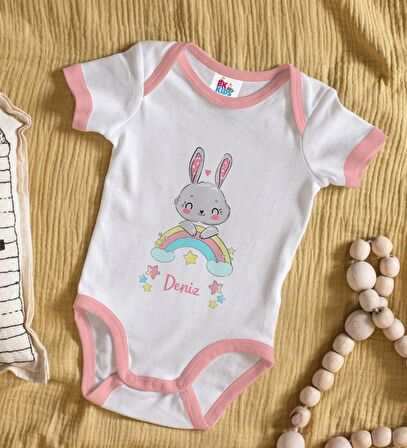 BK Kids Kişiye Özel Pembe Bebek Body Zıbın - Model 148