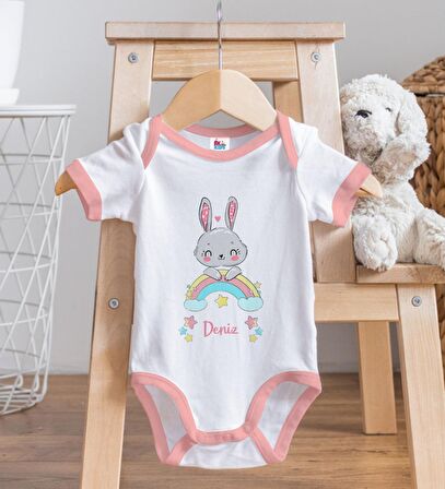 BK Kids Kişiye Özel Pembe Bebek Body Zıbın - Model 148