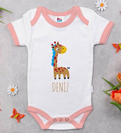 BK Kids Kişiye Özel Pembe Bebek Body Zıbın - Model 149