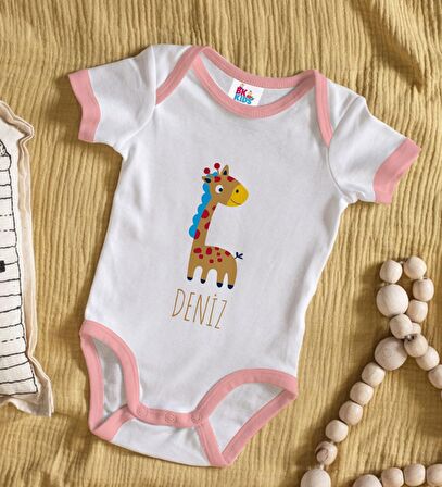 BK Kids Kişiye Özel Pembe Bebek Body Zıbın - Model 149