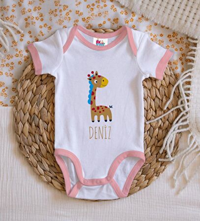 BK Kids Kişiye Özel Pembe Bebek Body Zıbın - Model 149