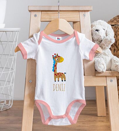 BK Kids Kişiye Özel Pembe Bebek Body Zıbın - Model 149