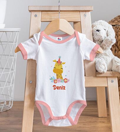 BK Kids Kişiye Özel Pembe Bebek Body Zıbın - Model 157