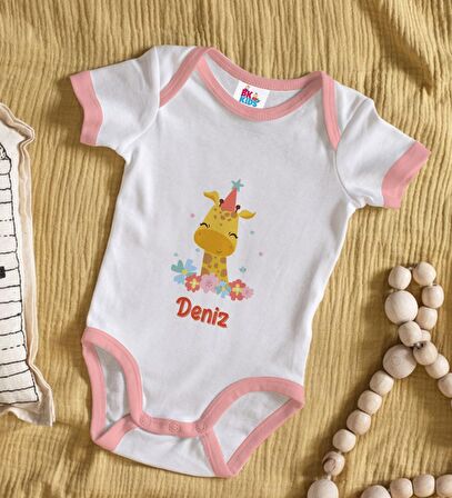 BK Kids Kişiye Özel Pembe Bebek Body Zıbın - Model 157
