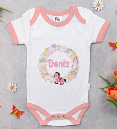 BK Kids Kişiye Özel Pembe Bebek Body Zıbın - Model 160