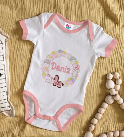 BK Kids Kişiye Özel Pembe Bebek Body Zıbın - Model 160