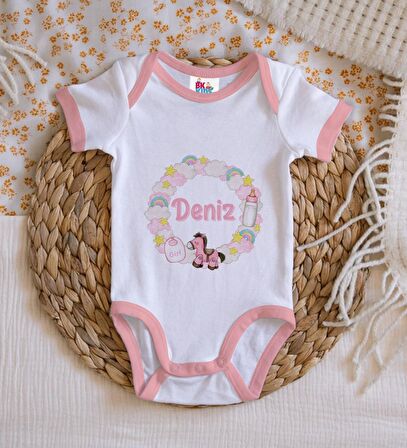 BK Kids Kişiye Özel Pembe Bebek Body Zıbın - Model 160