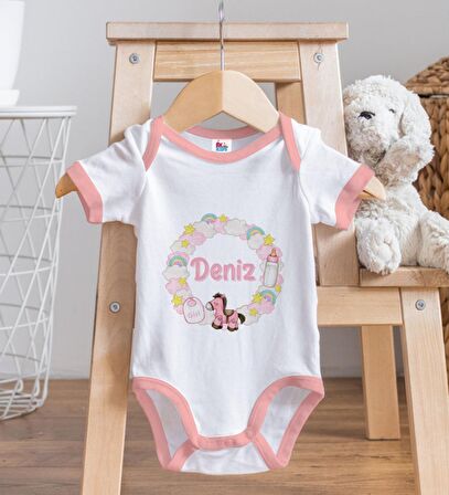 BK Kids Kişiye Özel Pembe Bebek Body Zıbın - Model 160