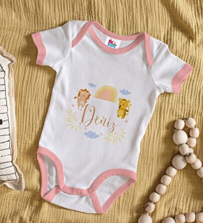 BK Kids Kişiye Özel Pembe Bebek Body Zıbın - Model 164