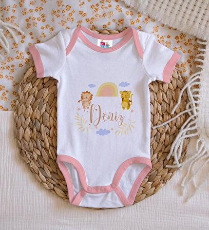 BK Kids Kişiye Özel Pembe Bebek Body Zıbın - Model 164