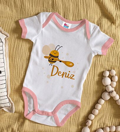 BK Kids Kişiye Özel Pembe Bebek Body Zıbın - Model 171