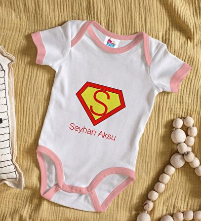 BK Kids Kişiye Özel Pembe Bebek Body Zıbın - Model 174