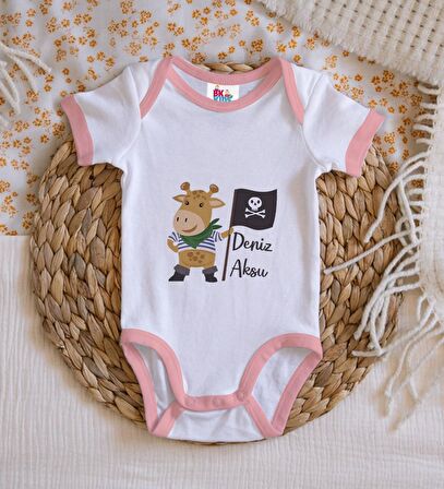 BK Kids Kişiye Özel Pembe Bebek Body Zıbın - Model 181