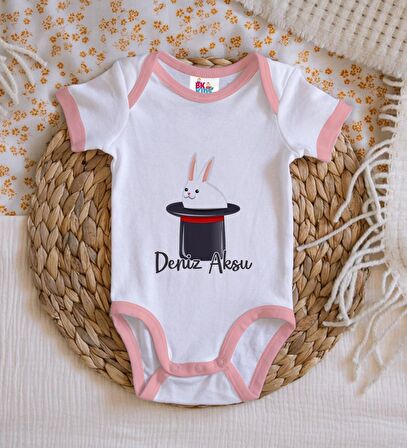 BK Kids Kişiye Özel Pembe Bebek Body Zıbın - Model 184