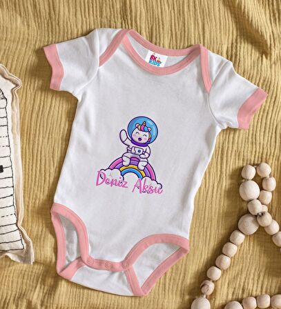 BK Kids Kişiye Özel Pembe Bebek Body Zıbın - Model 191