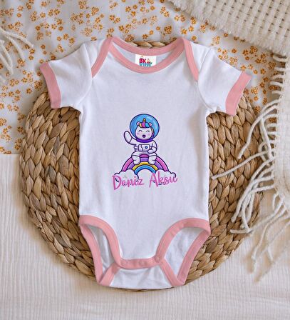 BK Kids Kişiye Özel Pembe Bebek Body Zıbın - Model 191