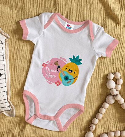 BK Kids Kişiye Özel Pembe Bebek Body Zıbın - Model 195