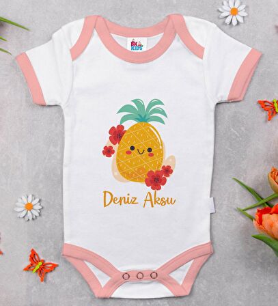 BK Kids Kişiye Özel Pembe Bebek Body Zıbın - Model 196