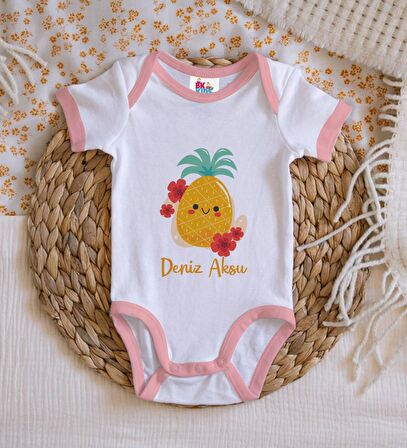 BK Kids Kişiye Özel Pembe Bebek Body Zıbın - Model 196