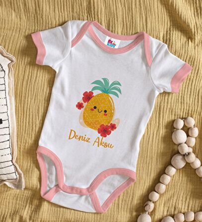 BK Kids Kişiye Özel Pembe Bebek Body Zıbın - Model 196