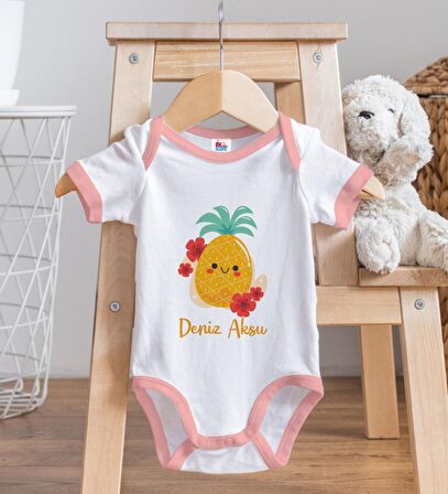 BK Kids Kişiye Özel Pembe Bebek Body Zıbın - Model 196