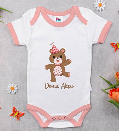 BK Kids Kişiye Özel Pembe Bebek Body Zıbın - Model 197