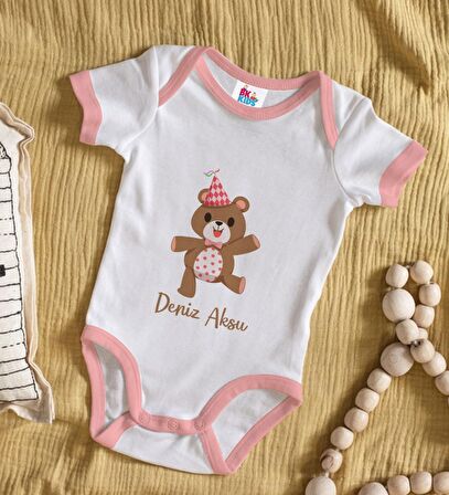 BK Kids Kişiye Özel Pembe Bebek Body Zıbın - Model 197