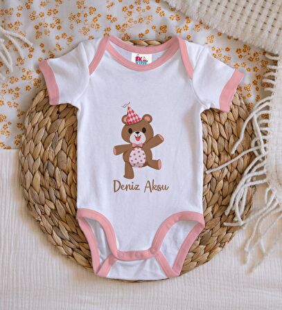 BK Kids Kişiye Özel Pembe Bebek Body Zıbın - Model 197