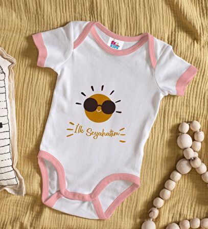 BK Kids İlk Seyahat Tasarımlı Pembe Bebek Body Zıbın-1
