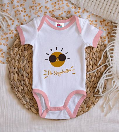 BK Kids İlk Seyahat Tasarımlı Pembe Bebek Body Zıbın-1