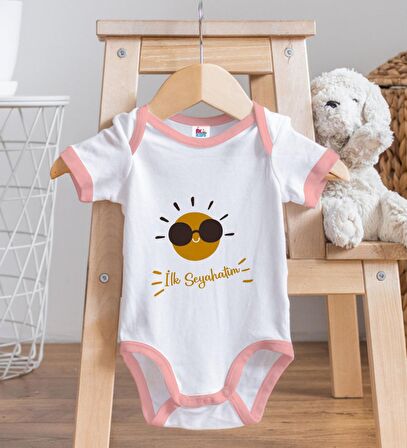 BK Kids İlk Seyahat Tasarımlı Pembe Bebek Body Zıbın-1