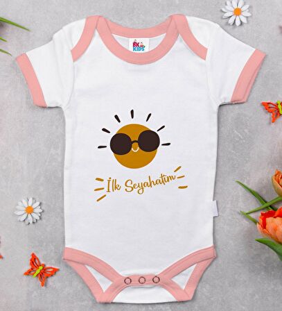 BK Kids İlk Seyahat Tasarımlı Pembe Bebek Body Zıbın-1