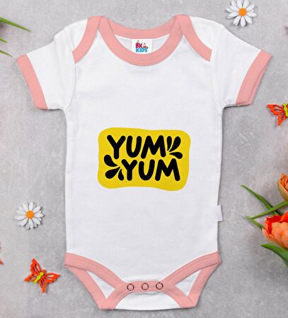 BK Kids Yum Yum Tasarımlı Pembe Bebek Body Zıbın-1