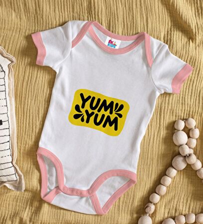 BK Kids Yum Yum Tasarımlı Pembe Bebek Body Zıbın-1