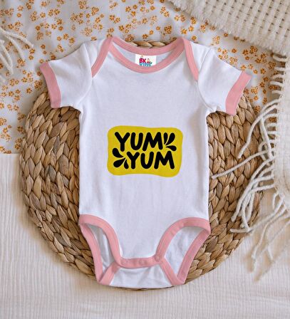 BK Kids Yum Yum Tasarımlı Pembe Bebek Body Zıbın-1