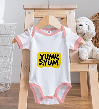 BK Kids Yum Yum Tasarımlı Pembe Bebek Body Zıbın-1