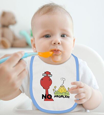 BK Kids No Problem Tasarımlı Mavi Bebek Body Zıbın ve Mama Önlüğü Hediye Seti-1