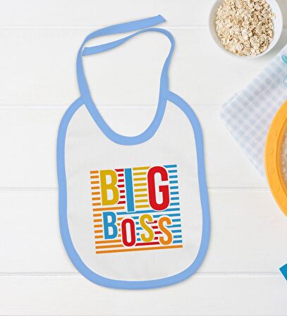 BK Kids Big Boss Tasarımlı Mavi Bebek Body Zıbın ve Mama Önlüğü Hediye Seti-1