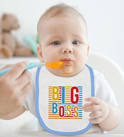 BK Kids Big Boss Tasarımlı Mavi Bebek Body Zıbın ve Mama Önlüğü Hediye Seti-1