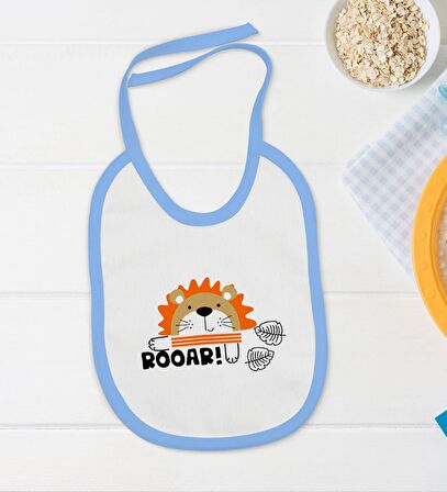 BK Kids Roar Tasarımlı Mavi Bebek Body Zıbın ve Mama Önlüğü Hediye Seti-1