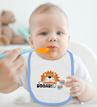 BK Kids Roar Tasarımlı Mavi Bebek Body Zıbın ve Mama Önlüğü Hediye Seti-1