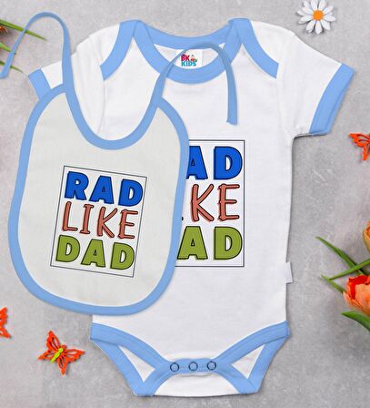 BK Kids Rad Like Dad Tasarımlı Mavi Bebek Body Zıbın ve Mama Önlüğü Hediye Seti-1