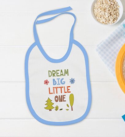 BK Kids Dream Big Little One Tasarımlı Mavi Bebek Body Zıbın ve Mama Önlüğü Hediye Seti-1
