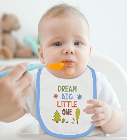 BK Kids Dream Big Little One Tasarımlı Mavi Bebek Body Zıbın ve Mama Önlüğü Hediye Seti-1