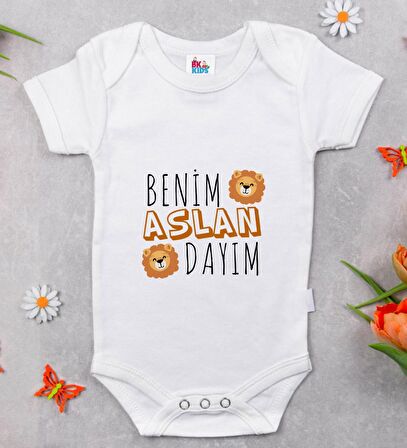 BK Kids Aslan Dayım Tasarımlı Beyaz Bebek Body Zıbın-1