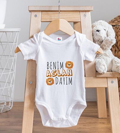 BK Kids Aslan Dayım Tasarımlı Beyaz Bebek Body Zıbın-1